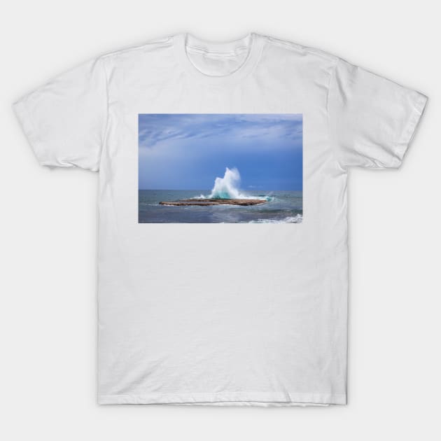 Waves crashing on rock big splash T-Shirt by Juhku